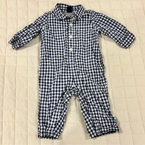 Baby Gap Lined Blue and White Plaid with Collar Onepiece 6-12M